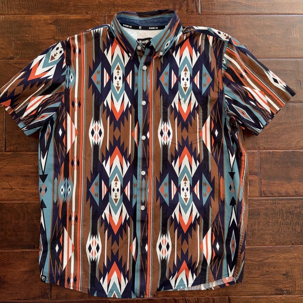 Rank 45 Men's Size Medium Raflame Southwestern Button-Down Stretch Western EUC